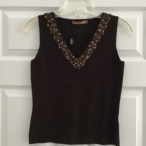 Belldini dark brown sleeveless knit top with embroidery size S